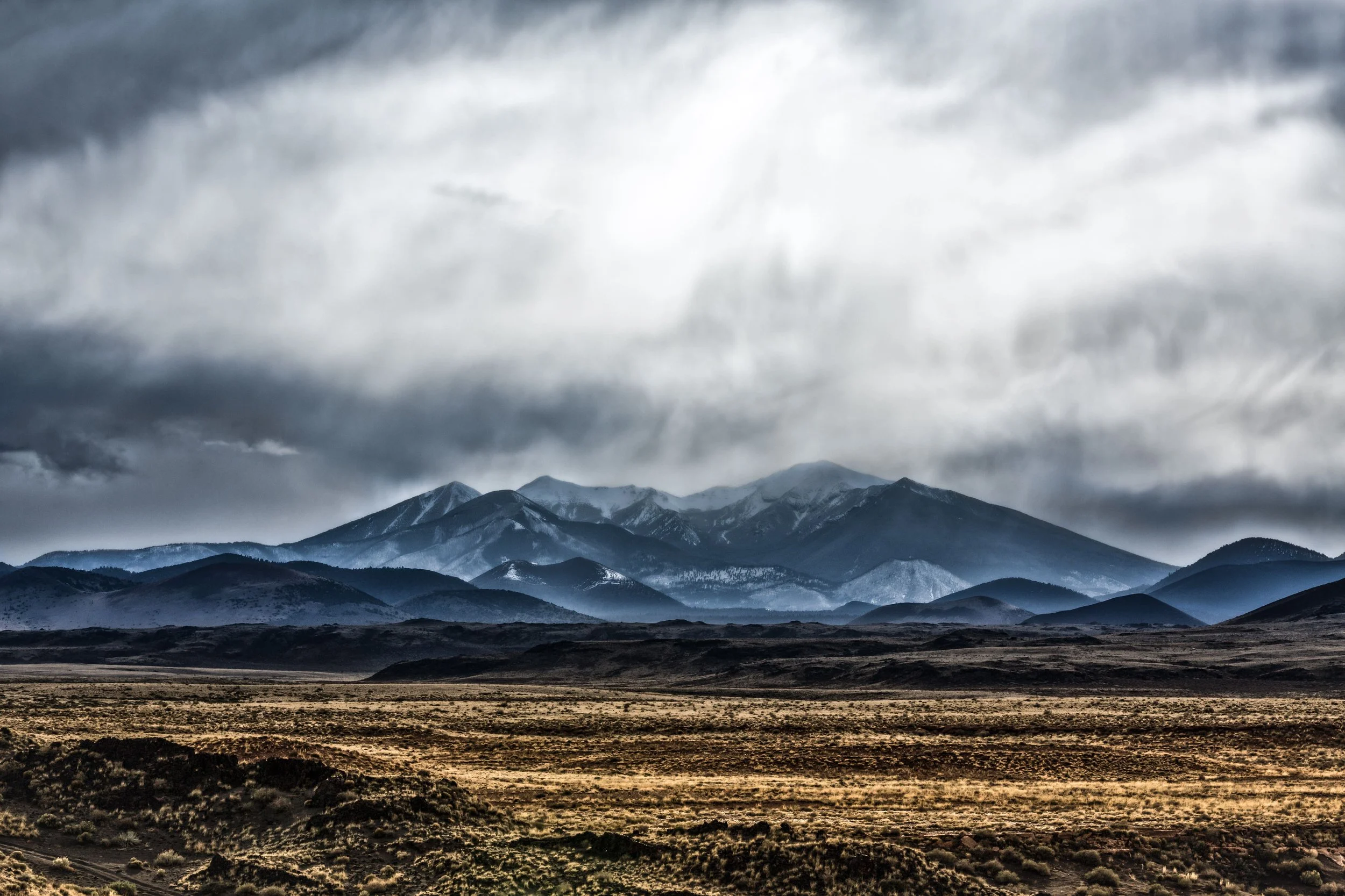 Arizona Wildfire Season. San Francisco Peaks from the East, Arizona